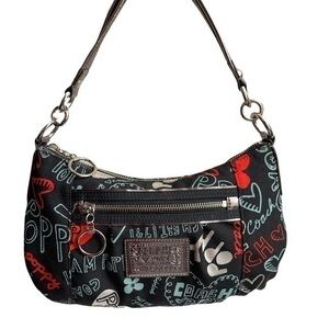 Coach blue poppy heart scribble hobo bag